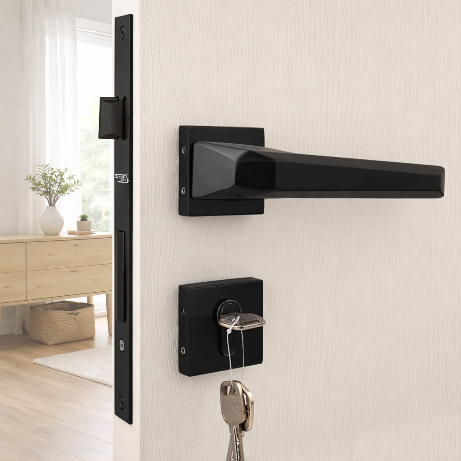 Black Finish On Rose Mortise Handle Lock Set for Home