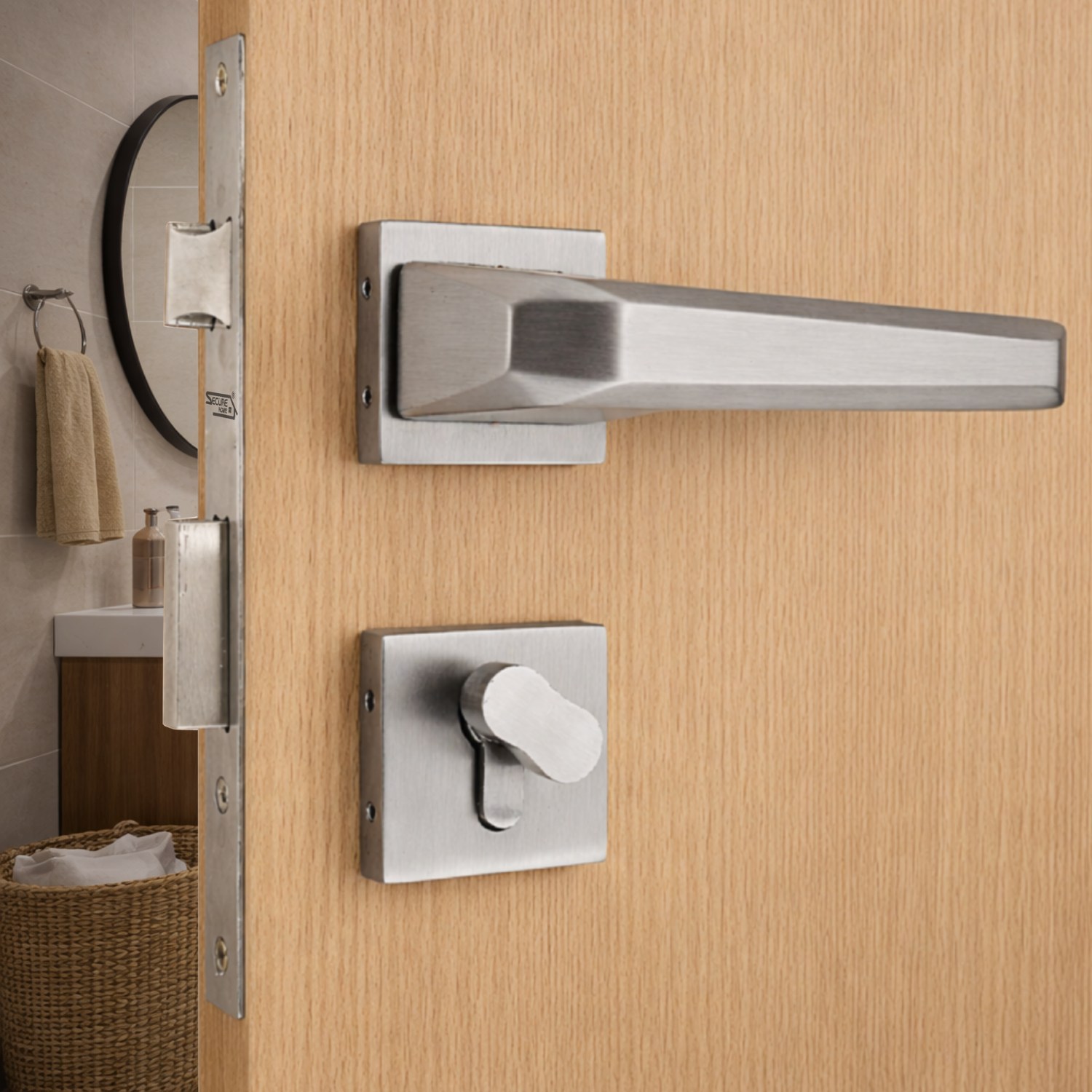 SS Finish on rose mortise handle lock set