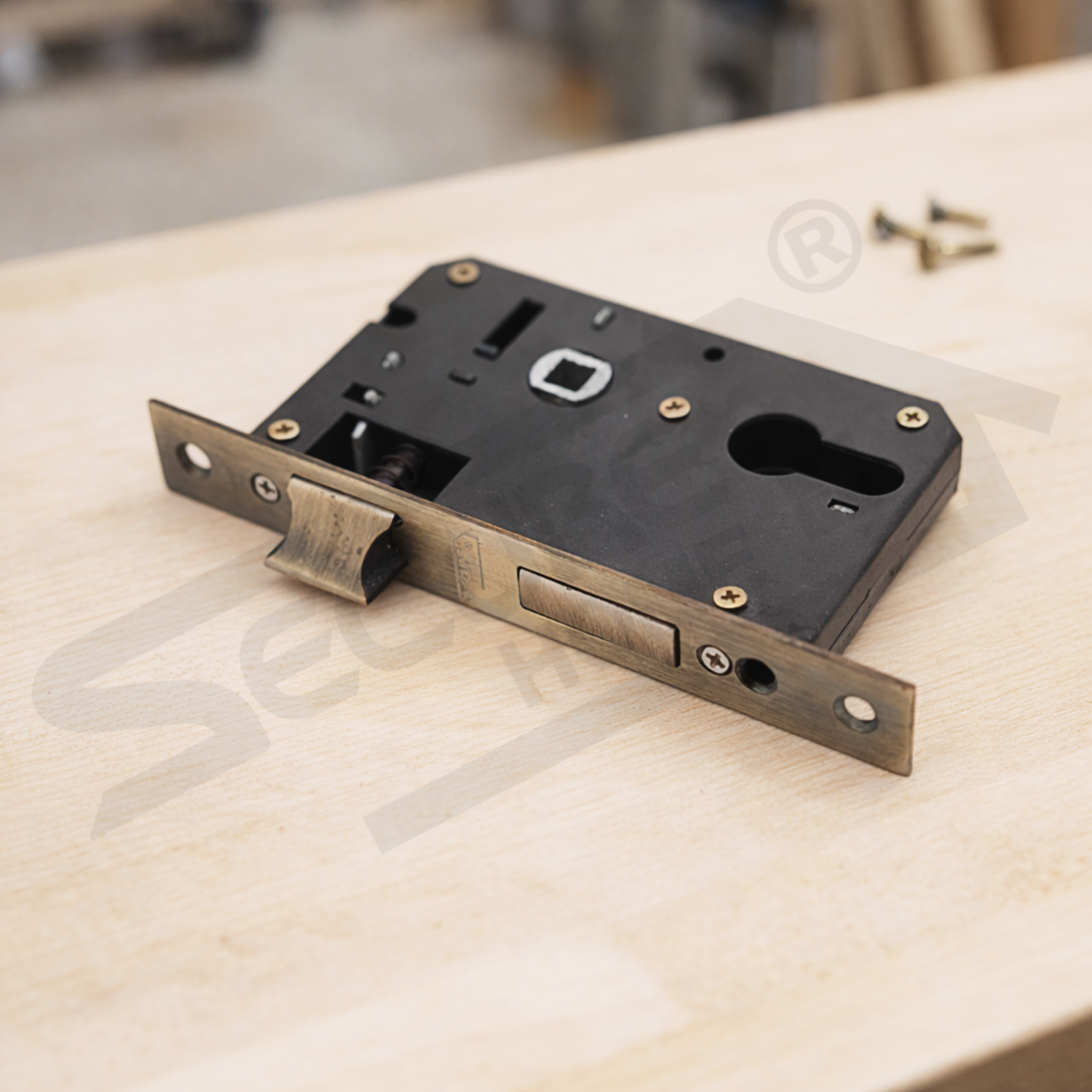 Antique finish mortise door lock body