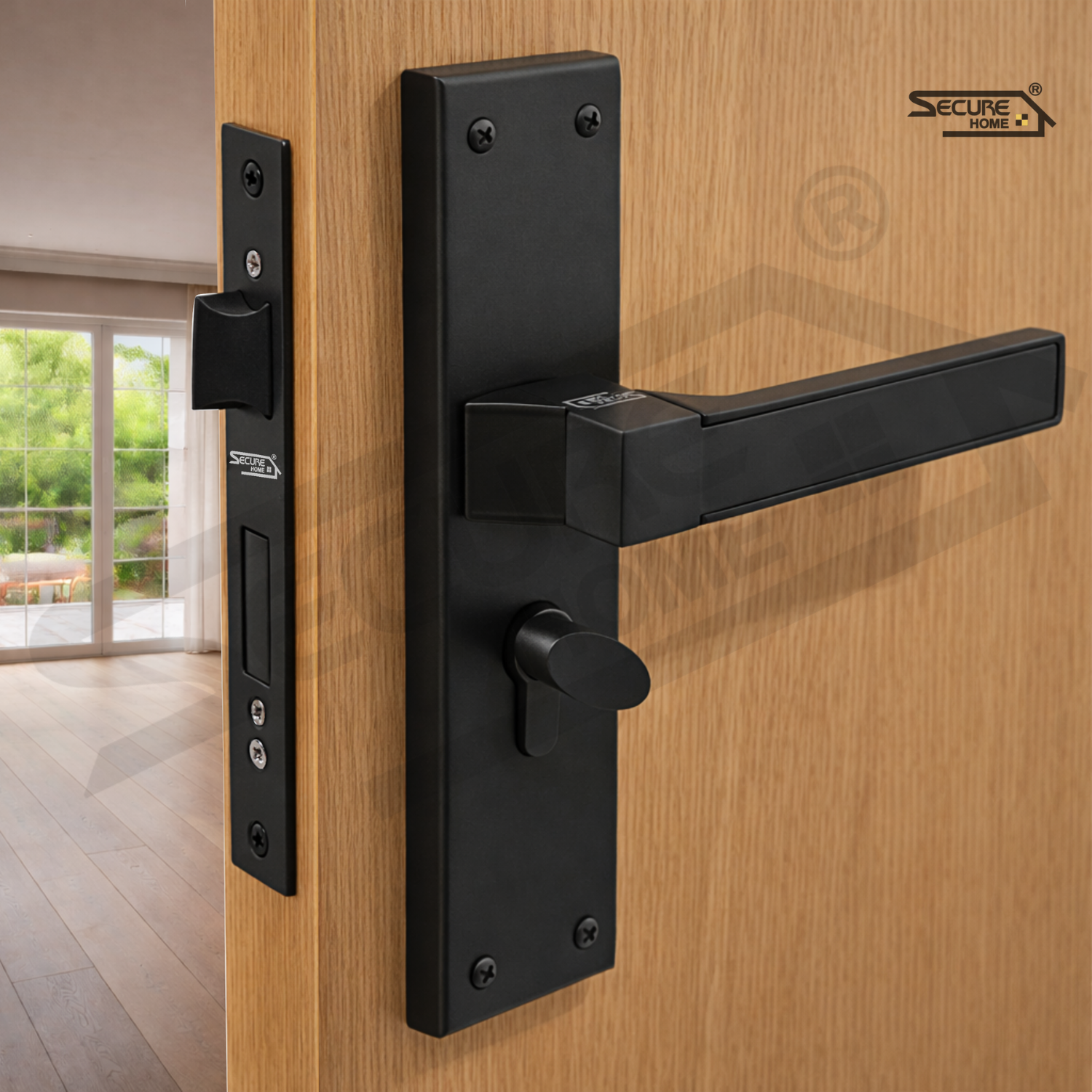 Black finish mortise handle lock